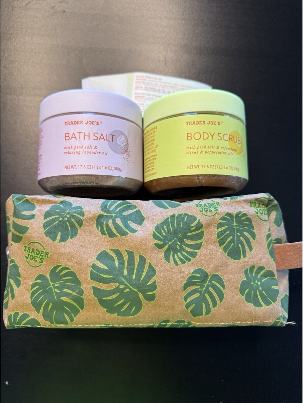 Trader Joe's Pink Salt Bath & Body Kit Body Scrub And Bath Salts New With Case